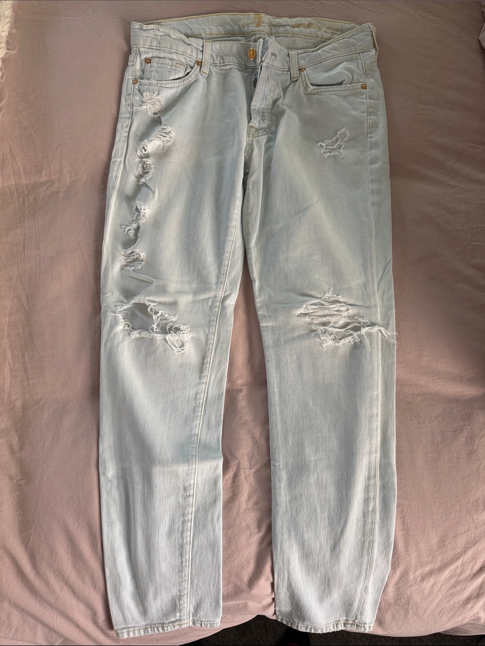 7 for all mankind Light Wash Boyfriend Jeans with Distressed Detailing